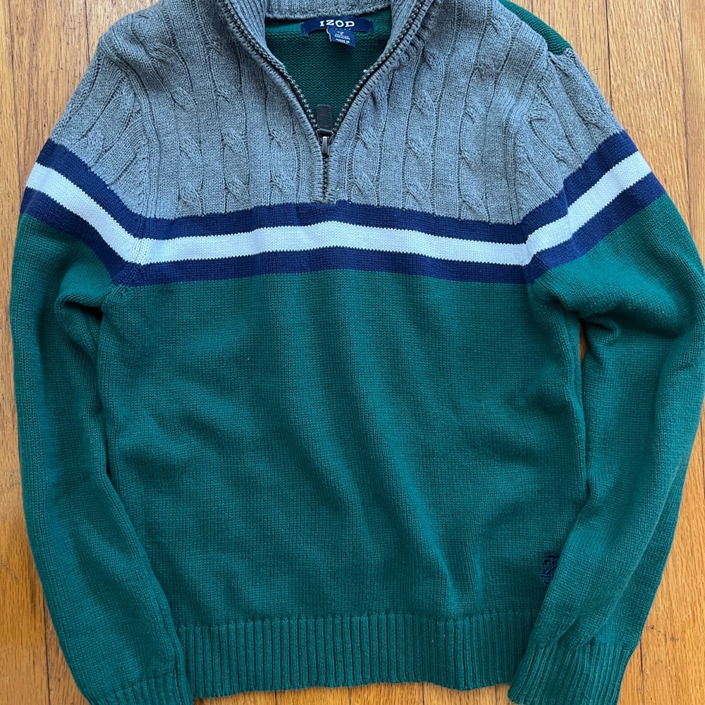 IZOD Boys Green and Gray Zip-Up Sweater size 8